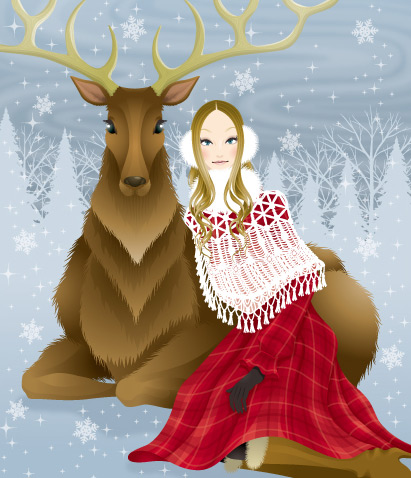 Beautiful girl and deer Vector