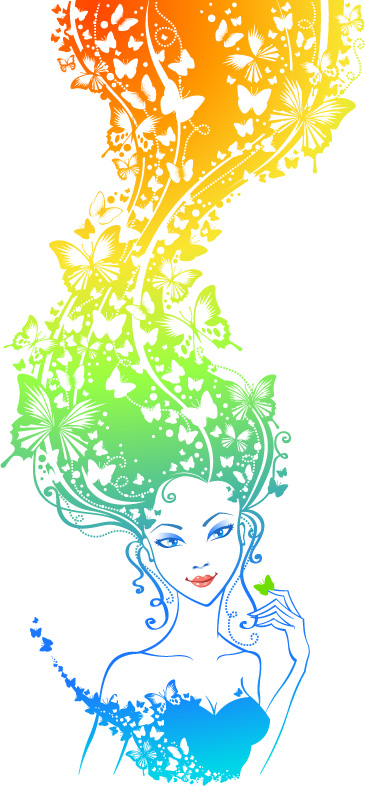 Elements of colorful hair girl Vector
