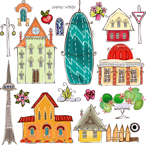 cartoon city Buildings vecotr 03