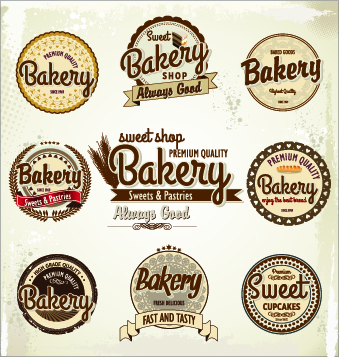Vintage bakery labels creative vector set 01