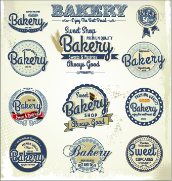 Vintage bakery labels creative vector set 03