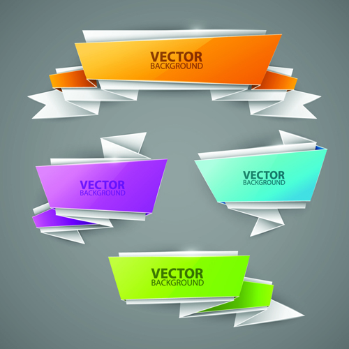 Shiny origami banners vector material 01