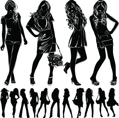 vector material silhouette material girls girl beautiful 
