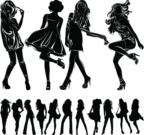 silhouette design vector material 04 Beautiful girls silhouette design vector material 04