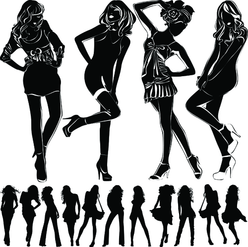 silhouette design vector material 05 Beautiful girls silhouette design vector material 05