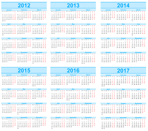Set of 2013 2018 Calendars template vector graphic 03