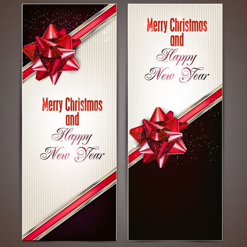 Bow christmas cards vector 02