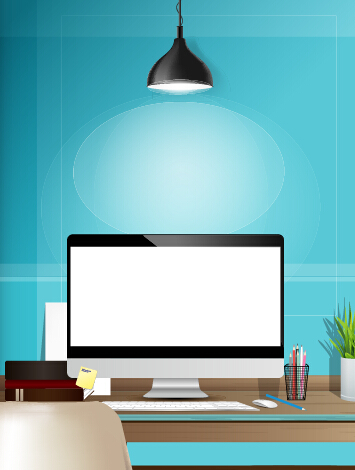 Computer desks and computer home studio vector 08