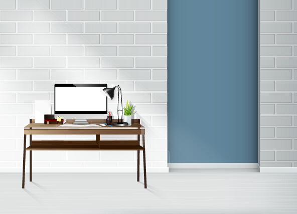 Computer desks and computer home studio vector 09
