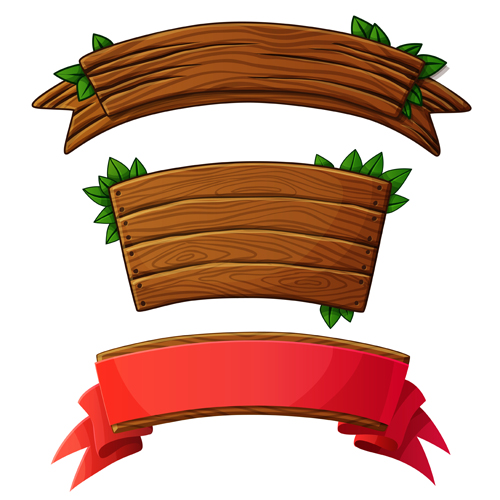 Different shapes wooden banners vector 01