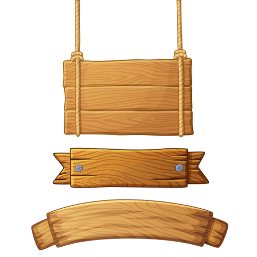 Different shapes wooden banners vector 02