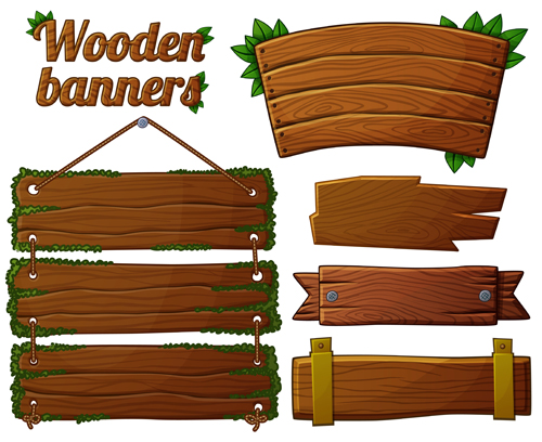 Different shapes wooden banners vector 03