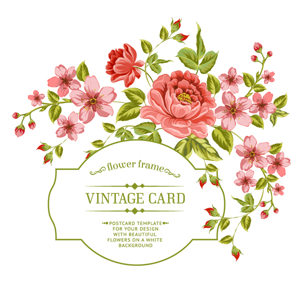 vintage frame flower card vector 