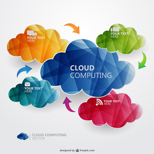 Geometric shapes colored text clouds vector
