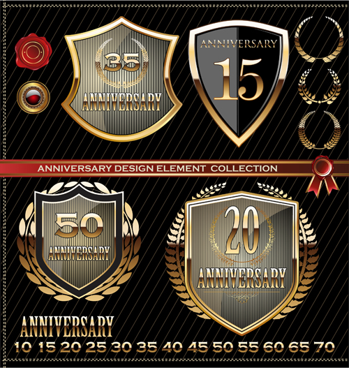 Glass texture anniversary labels design vector 01