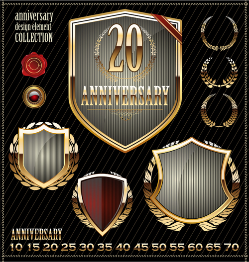 Glass texture anniversary labels design vector 02