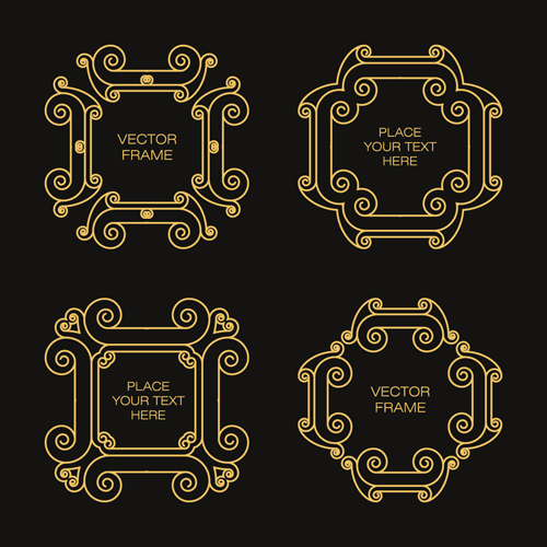 Gold deco frame beautiful vector set 01