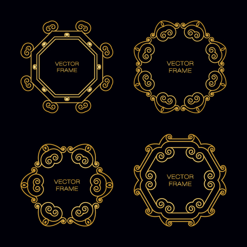 Gold deco frame beautiful vector set 05