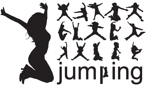 Jumping People Silhouettes vector 01