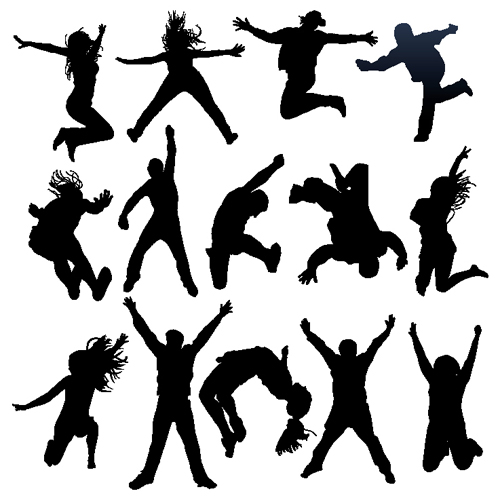 Jumping People Silhouettes vector 03