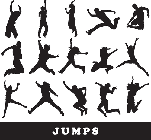 silhouettes silhouette people jumping 