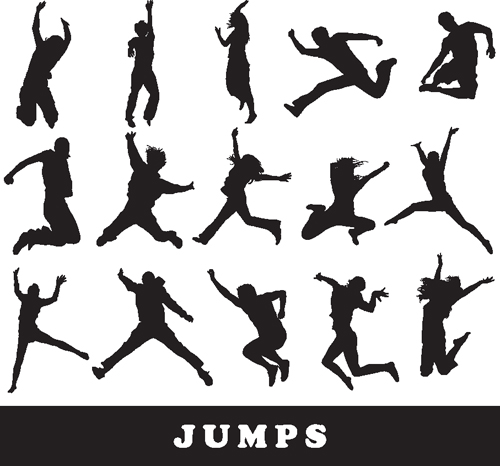 Jumping People Silhouettes vector 05