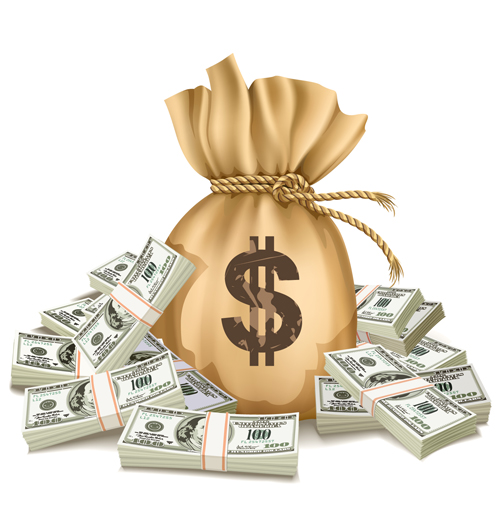 Sack with Money design vector graphics set 03