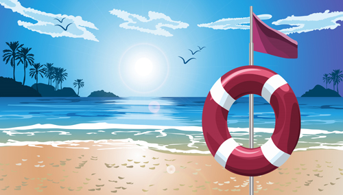 Sandy beach travel elements vector 02