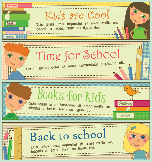 Set of School elements banners vector 04