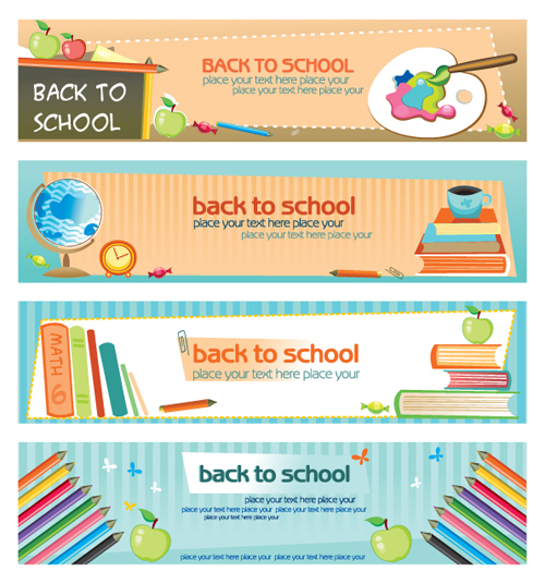 Set of School elements banners vector 05