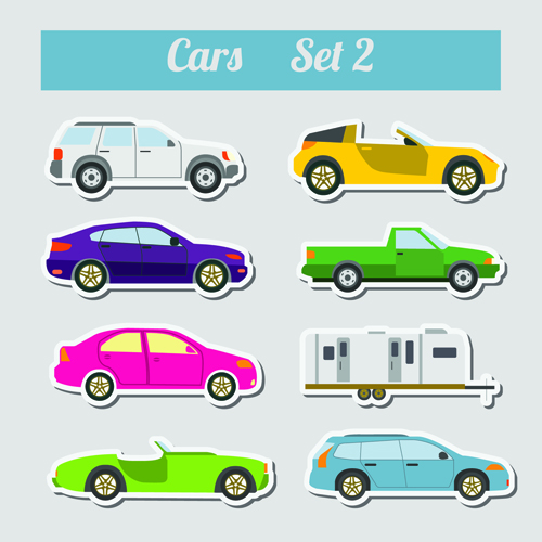 Set of transportation stickers vector material 06