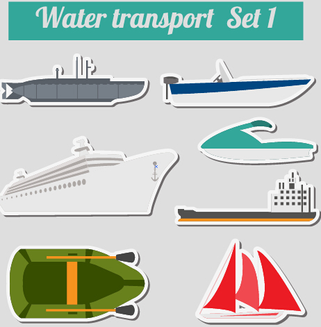 Set of transportation stickers vector material 12