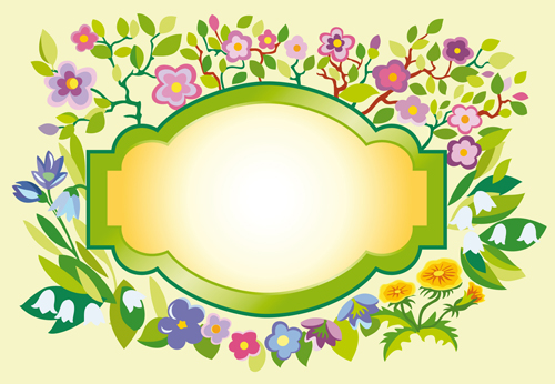 Vector of Spring Fresh Flower Frame set 07