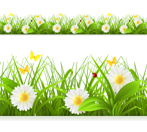 Spring grass borders vector material set 04