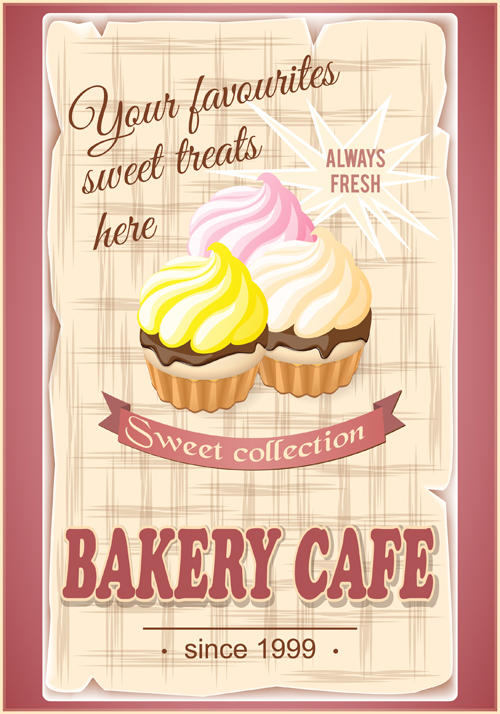 Vintage bakery cafe poster cover vector