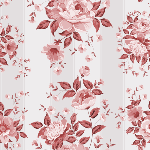 beautiful flowers with vintage seamless pattern vector 02