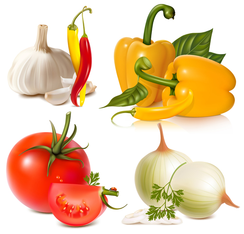 Vivid Fresh vegetables and fruits vector 02
