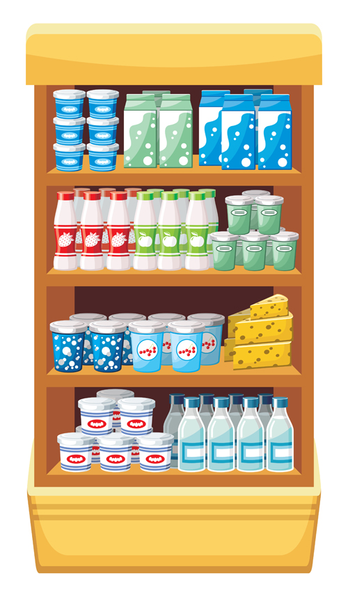supermarket showcase and food vector set 03