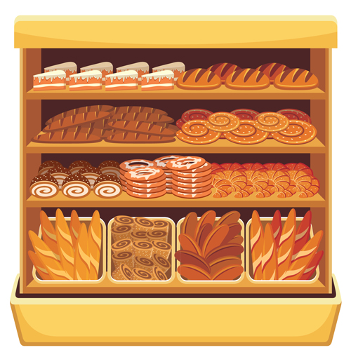 supermarket showcase and food vector set 04
