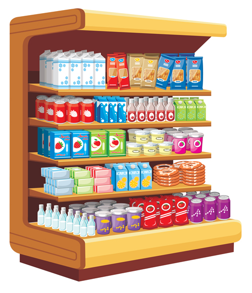 supermarket showcase and food vector set 08