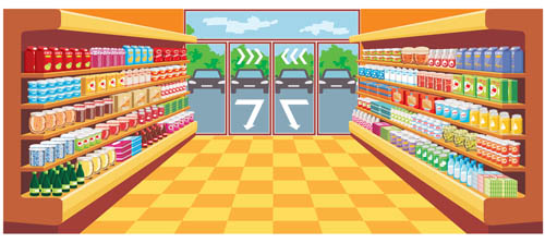 supermarket showcase and food vector set 09