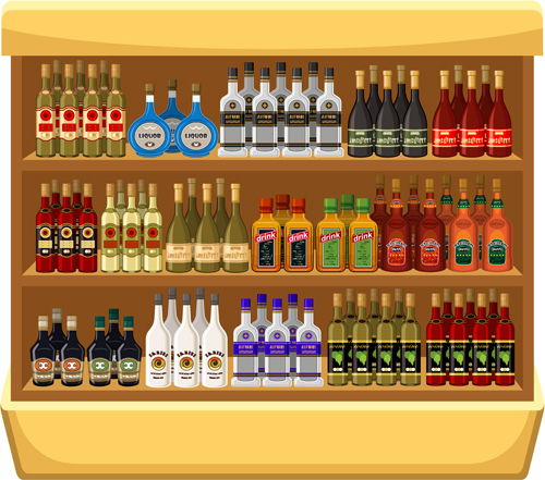 supermarket showcase and food vector set 14