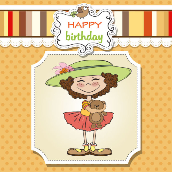 Set of cute girl elements card vector 03
