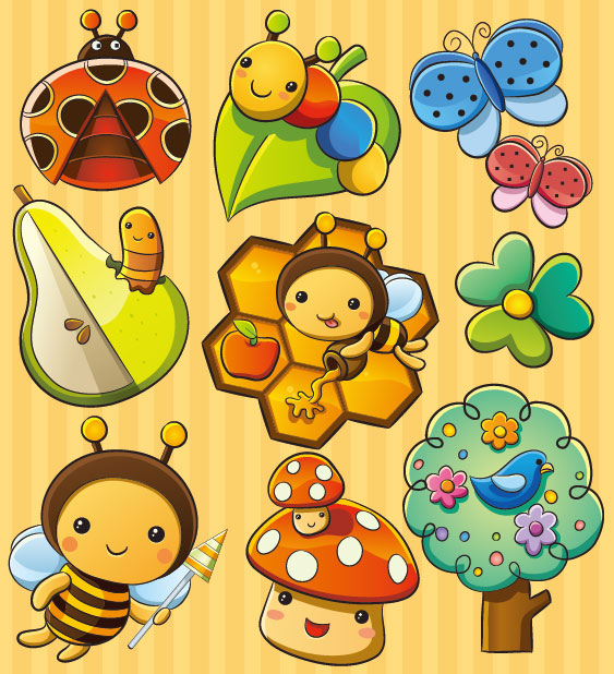 plants insects cute cartoon 