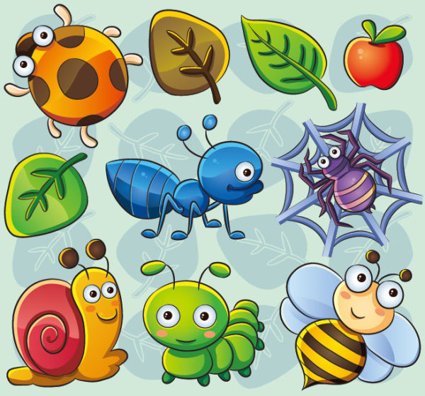 cute cartoon Insects and plants vector 02