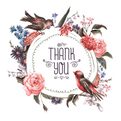 Beautiful flower with birds vintage cards vector 04