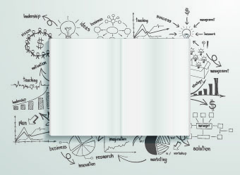 Blank book with hand drawn infographics vector