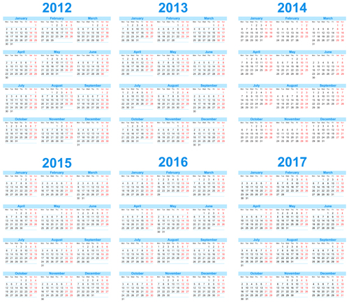 Set of 2013 2018 Calendars template vector graphic 02