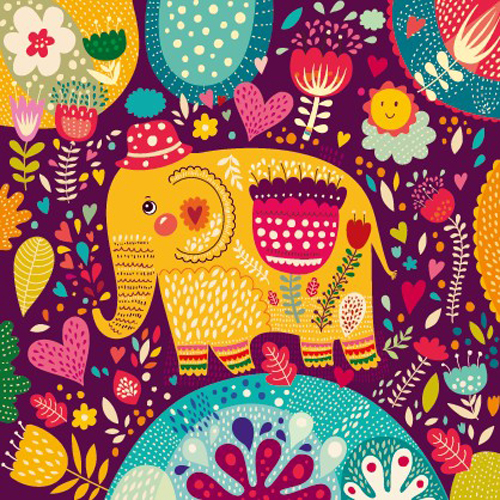 Cartoon flower and elephants vector 02