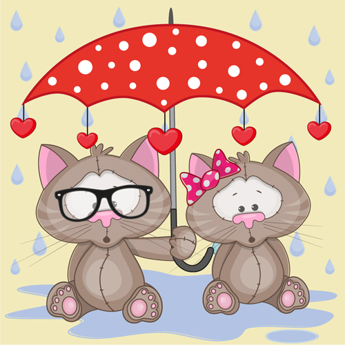Cute animals and umbrella cartoon vector 02